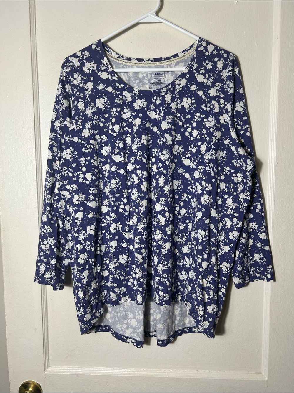 LL Bean blue floral organic cotton modal long sleeve top womens XL